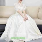 ウェディングドレス 二次会 前撮り 挙式 花嫁 フォト リゾートドレス サテン パフスリーブ 結婚式 ブライダル パーティードレス ワンピース 大きいサイズ