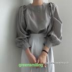 パフスリーブブラウス レディーストップスシャツ 長袖 春夏服 透け感 丸首 フリル プルオーバー 長袖ブラウス シャツブラウス オフィス 大人 卒業式 入学式 20代