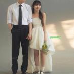 ショッピングコンクール ウェディングドレス ミニ ショート丈 バルーン ミニドレス 二次会 結婚式 前撮り 花嫁 ウエディングドレス ベアトップ フィッシュテールドレス