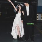 ウェディングドレス Aライン ミニドレス 前短後長 バルーンスカート ノースリーブ 二次会 結婚式 披露宴 前撮り 発表会 花嫁 ウエディングドレス 花嫁ドレス