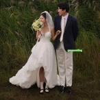 ウェディングドレス バルーンドレス 脚見せ ボリューム ノースリーブ Aライン ロング 二次会 結婚式 披露宴 前撮り 発表会 花嫁 ウエディングドレス 花嫁ドレス