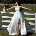 ウェディングドレス ベアトップ フィッシュテールドレス 脚見せ Aライン ロング 二次会 結婚式 披露宴 前撮り 後撮り 発表会 花嫁 ウエディングドレス