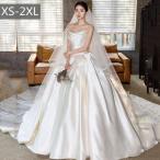 ウェディングドレス プリンセスドレス Aライン ベアトップ ノースリーブ 光沢感 ホワイトドレス ワンピース 花嫁 結婚式 ファスナー