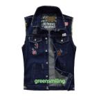  тонкий American Casual лучший Denim лучший нашивка улица надеты порез ... нет перо ткань темно-синий Vintage для мужчин и женщин 