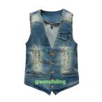  тонкий Denim лучший лучший мужской мужской Denim лучший Denim V шея безрукавка краска casual Street 