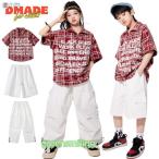 キッズダンス衣装 ヒップホップ 柄シャツ 赤 シャツ 