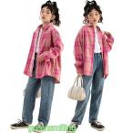 シャツ チェック柄 キッズダンス衣装 ピンク 韓国 子供服 女の子 可愛い 長袖 ストリート ステージ衣装 かっこいい ジュニア ピンク 演出服 団体服 発表会 ヒッ