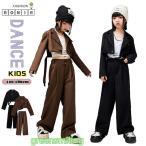 ダンス衣装 セットアップ キッズ スーツ ブラウン ブラック へそ出し 長袖ジャケット ズボン 子供スーツ ジャッズ 女の子 子供服 K-POP ジャッズ ヒップホップ