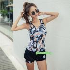 スポーツ 水着 体型カバー フィットネス水着  2点セット ショートパンツセパレート  フィットネス ママ水着 ジム運動用 プール 水着