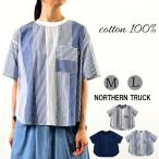 ショッピングパッチワーク ノーザントラック ノースオブジェクト パッチワーク風 布帛 Ｔシャツ 半袖 カットソー レディース プルオーバー 綿100％  [M便 1/1]