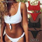 ショッピングビキニ ブラジリアンビキニ ビキニ セクシー フロントボタン タンキニ 可愛い 黒 白 赤 胸 盛れる 小胸 無地 シャツ風 水着 レディース [R](T)
