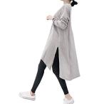 チンファン(ChinFun) フレアチュニック ロング丈 サイドスリット ゆったり tシャツ カットソー スリットワンピース 体型カバー トップス 着