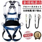 フルハーネス 新規格適合安全帯 墜落制止用器具 伸縮式ダブルランヤード ワンタッチバックル ランヤード 全身保護 落下防止 電気 工事現場 高所安全作業用