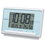ショッピング目覚まし時計 セイコー クロック 目覚まし時計 電波 デジタル カレンダー 温度 湿度 表示 薄青 パール SQ698L SEIKO