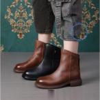 ブーツ レディース ショートブーツ   ブーツ 黒ブーツ ローヒール ペタンコ靴 厚底 ヒール3.5cm 美脚 秋 冬 柔らか 軽量