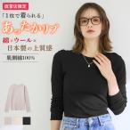 グンゼ 綿混 ウール混 リブ クルーネック カットソー レディース 長袖 丸首 日本製 吸湿発熱 保温 トップス 防寒 暖かい 冬 襟開きせまめ theGUNZE CK4946