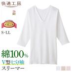 グンゼ 快適工房 肌着 インナー レディース 綿100% 長袖 7分袖 インナーシャツ Vネック 通年 下着 婦人 女性 GUNZE V型七分袖スリーマー KQ5046