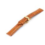 腕時計 レザー ベルト 18mm 20mm 22mm 24mm 茶 ブラウン クロコダイル型押し 牛革  プッシュ式 Dバックル イエローゴールド ar04br-pd-y バンド 交換