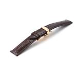 腕時計 レザー ベルト 18mm 20mm 22mm 24mm 濃 茶 ダークブラウン クロコダイル型押し 牛革  プッシュ式 Dバックル ピンクゴールド ar04db-pd-p バンド 交換