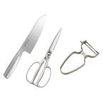 【数量限定・お得セット】 オールステンレス 3点セット（三徳包丁165mm+ピーラー+キッチンばさみ） 貝印