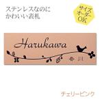 表札 ステンレス 梨地 チェリーピンク サイズ変更可 マンション 戸建 凸文字 浮き彫り