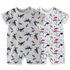 Baby Nest 夏 ベビー服 半袖ロンパース 2枚セット 女の子 男の子 肩ボタン 動物柄 コットン セット2-6M