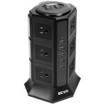 タワー式電源タップBEVA 3層縦コンセント 12AC充電口（100-125V）＋5USBポート（4.2A/5V）雷ガード 過負荷保護 省エネ
