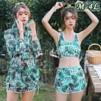 【送料無料】水着 大きいサイズ ぽっちゃり水着 レディース 体型カバー 大きいサイズ水着 ぽっちゃり タンキニ 3点セット ラッシュガード 4L 日焼け止め 総柄 上