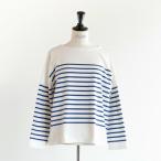 HEAVENLY (ヘブンリー) | Cotton Mix Knit Border Wide Basque Shirt (blue) | トップス ボーダー シンプル