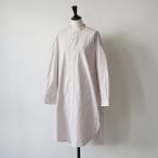 GYMPHLEX | PSE BAND COLLAR SHIRT DRESS (greige x w.stripe) size 14 | ジムフレックス バンドカラーシャツワンピース