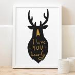 【  メール便送料無料 】OLD ENGLISH CO. | LOVE YOUR DEER PRINT (BLACK AND GOLD/WHITE BACKGROUND) | A4 アートプリント/ポスター