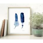 THE CLAY PLAY | WATERCOLOR DEEP BLUE FEATHER (DOUBLE) (no.557-2) | A4 アートプリント/ポスター