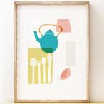 SHAPE COLOUR PATTERN | Blue Kettle - abstract kitchen wall art | A3 アートプリント/ポスター