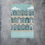 【  メール便送料無料 】JESSICA HOGARTH | BEACH HUTS TEA TOWEL (blue &amp; sand) | ティータオル