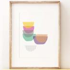 SHAPE COLOUR PATTERN | Stacked Bowls kitchen wall art print | A3 アートプリント/ポスター【北欧 モダン インテリア】