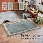 ショッピングターコイズ 玄関マット 室内 大きめ 70×120cm 花柄 メダリオン柄 絨毯柄 高級感 おしゃれ 洗える 室内 トロワ ターコイズ プリシア パレス