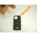 クリスチャンディオール iphone13Proケース カナージュ レザー黒 ストラップ付カバー 美品@ 7