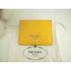 プラダ コンパクトウォレット サフィアーノ黄 立体ロゴ 2折財布 美品@62B