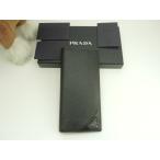 プラダ 2折長財布 立体ロゴ サフィアーノレザー黒 ブラザ ロングウォレット 美品@236