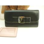 サルヴァトーレフェラガモ ロングウォレット ヴァラリボン レザー黒 2折長財布 美品@JP-22-D312