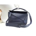 ショッピングロエベ ロエベ パズルバッグ ミディアム レザー紺 ショルダーストラップ付ハンドバッグ 美品@051503