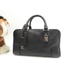 ショッピングロエベ ロエベ アマソナ28 シルバー金具 型押レザー黒 ハンドバッグ アナグラム@011107