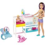 バービー(Barbie) おせわあそび バービー スキッパ—のベビーシッター ベッドとバウンサーセット ドール&amp;アクセサリー付き3歳~GFL38[並行