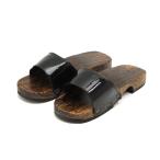 ショッピング下駄 男性用 サンダル下駄 和柄 軽量 モード下駄　焼き桐 茶台 黒エナメルバンド