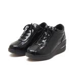  lady's thickness bottom air sole soft material race up sneakers enamel black 