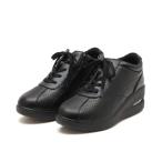 ショッピングウェッジソール レディース 厚底エアーソール やわらか素材 レースアップスニーカー　スムース ブラック