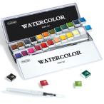 25点セット 固形水彩絵の具 透明水彩絵の具 24色 水彩絵の具 1本ブラシ付き チューブ 耐久性 速乾