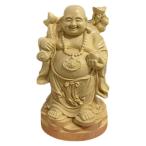 木彫り仏像 布袋さま 置物 桧木製高級木彫り 金運 置物(Size_16cm)