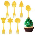 URROMAケーキフォーク型カップケーキトッパー,30個ゴールデンアクリルクリスマスケーキサインク