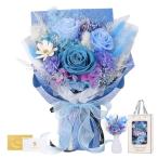 プリザーブドフラワー 青色 花束 4本薔薇 香りあり 花瓶付き 枯れない花 卒業式 母の日